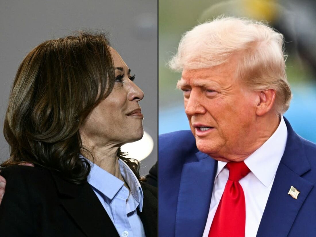 A vice-presidente dos EUA e candidata presidencial democrata Kamala Harris, e o ex-presidente dos EUA e candidato presidencial republicano Donald Trump