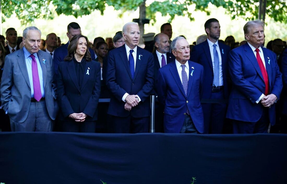 A vice-presidente dos EUA e candidata presidencial democrata Kamala Harris, o presidente dos EUA Joe Biden, o ex-prefeito de Nova York Michael Bloomberg e o ex-presidente dos EUA e candidato presidencial republicano Donald Trump