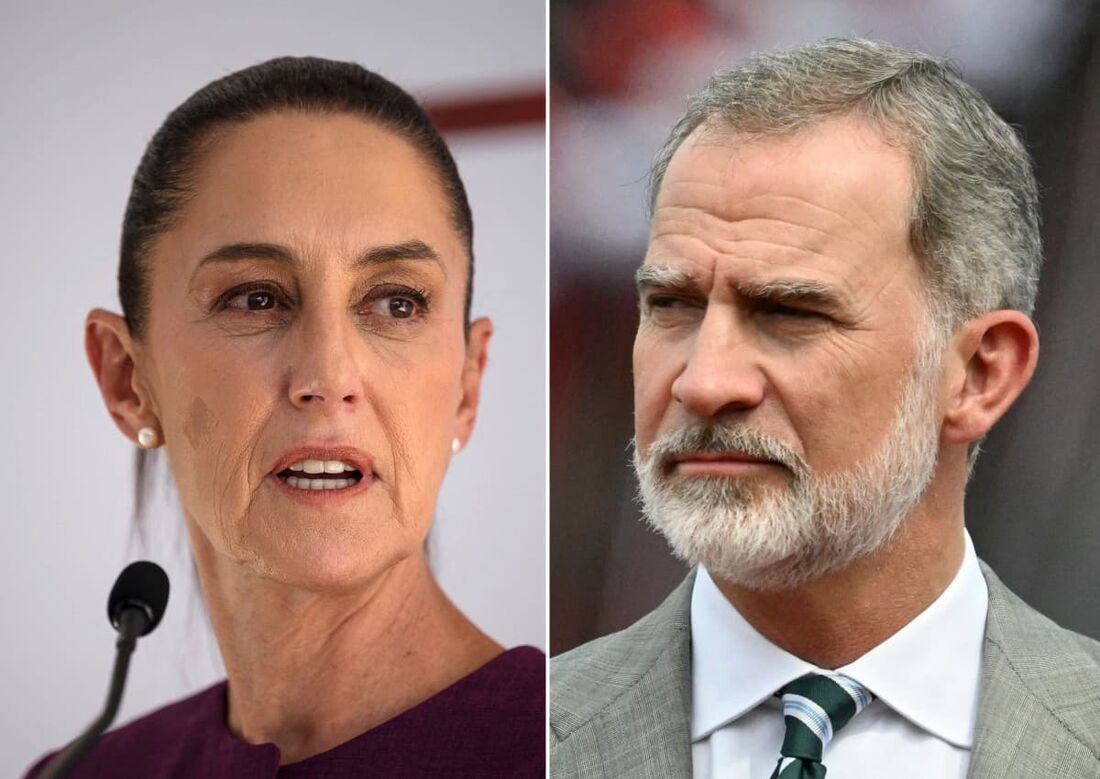 A presidente eleita do México, Claudia Sheinbaum, e o rei Felipe VI da Espanha 