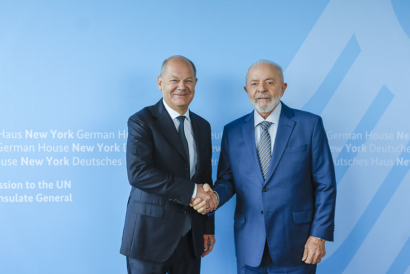  Presidente da Republica, Luiz Inácio Lula da Silva, durante encontro bilateral com o Chanceler da República Federal da Alemanha, Olaf Scholz, na Missão Permanente da Alemanha junto às Nações Unidas. Nova York - Estados Unidos.     Foto: Ricardo Stuckert 