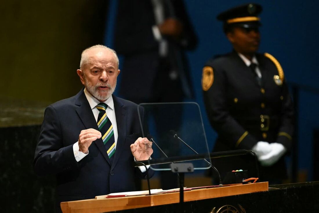 O presidente Luiz Inácio Lula da Silva, diante da Assembleia Geral da ONU