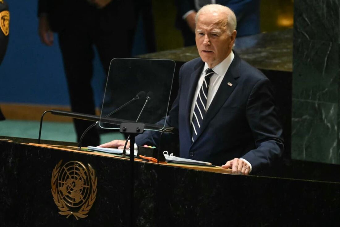 O presidente dos EUA, Joe Biden, discursa durante a 79ª Sessão da Assembleia Geral das Nações Unidas na sede das Nações Unidas na cidade de Nova York