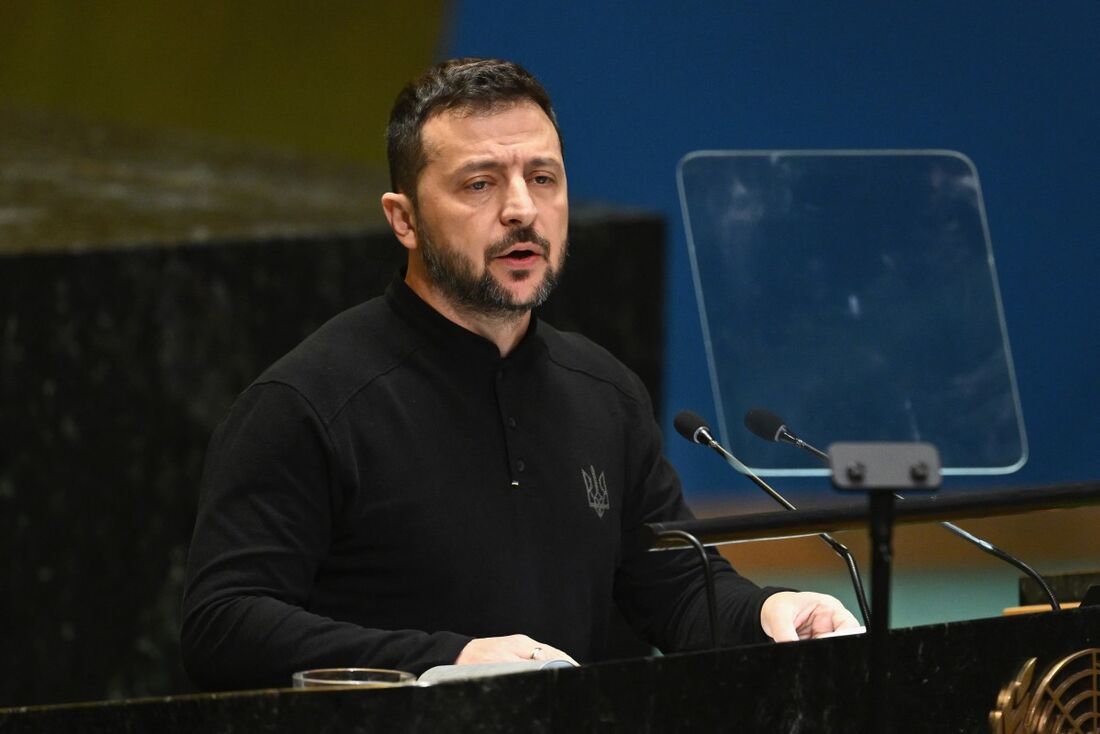 Volodymyr Zelensky, presidente da Ucrânai, em discurso na ONU