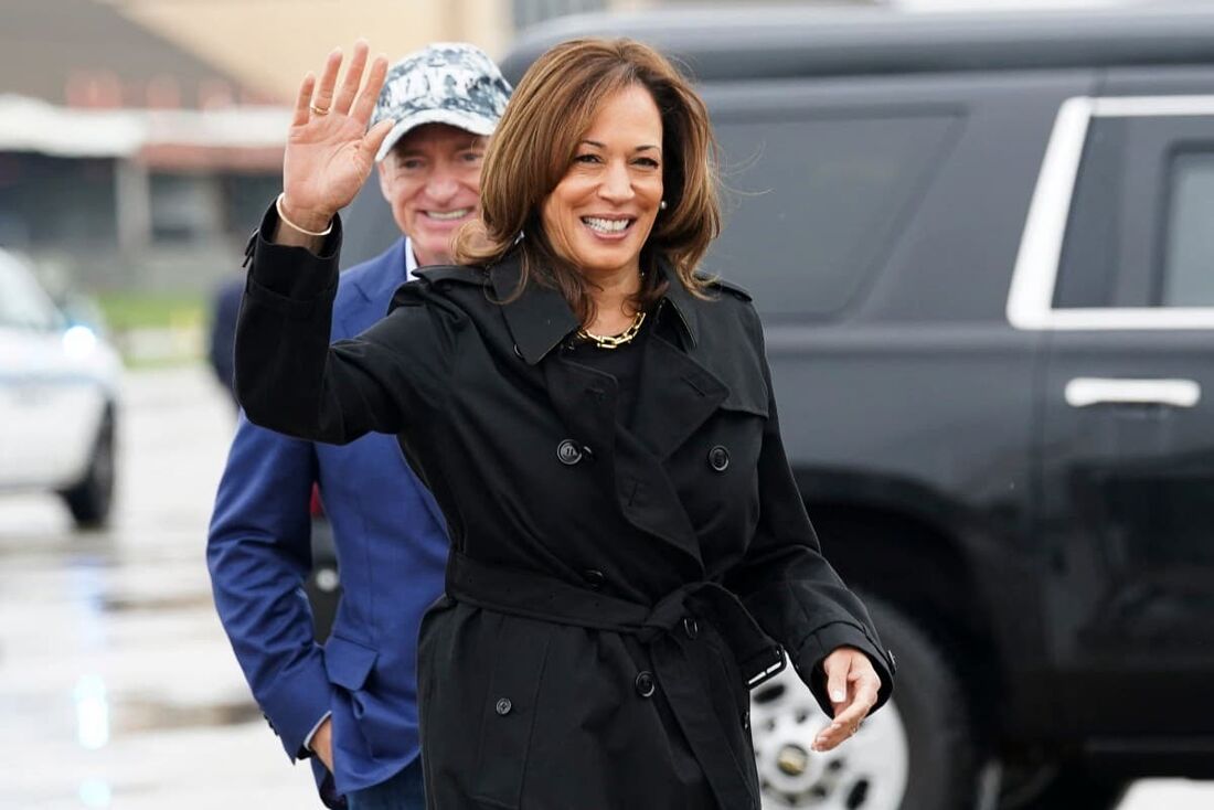 A candidata presidencial democrata e vice-presidente dos EUA, Kamala Harris