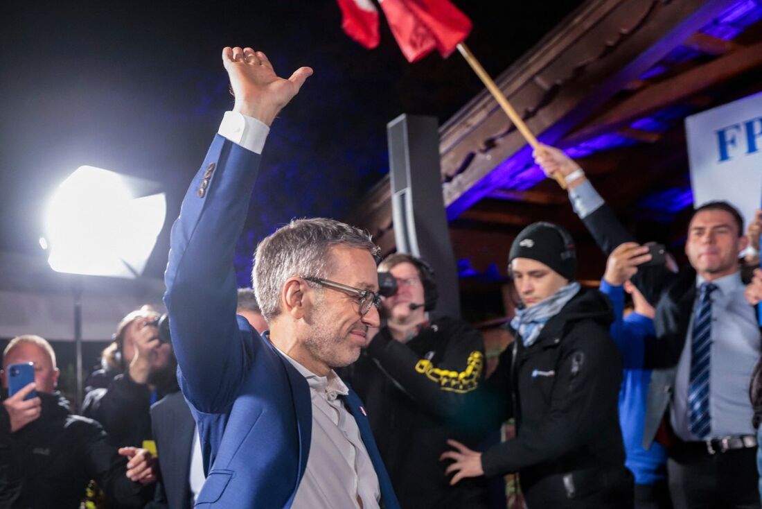 Herbert Kickl, líder e principal candidato do partido de extrema direita Partido da Liberdade da Áustria (FPÖ)