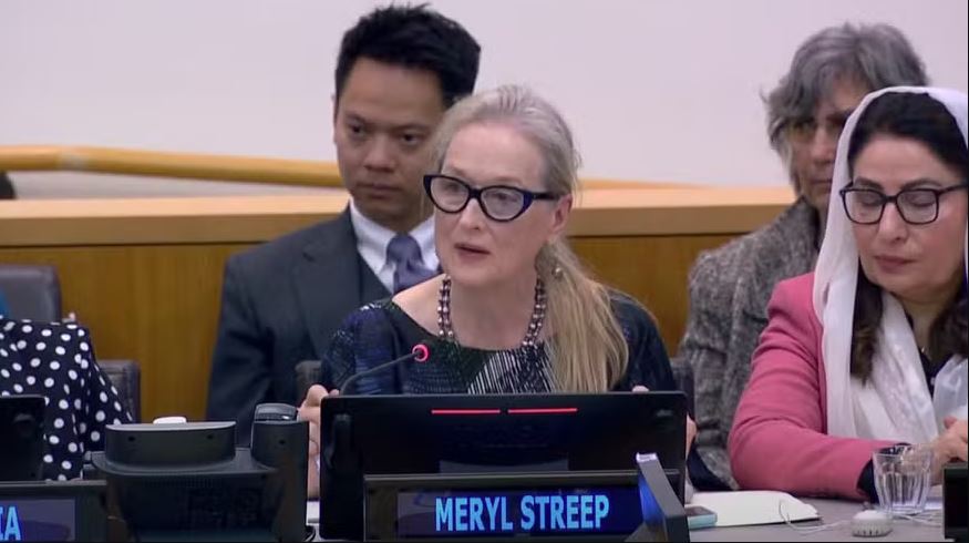 Meryl Streep na Assembleia Geral da ONU em Nova York. 