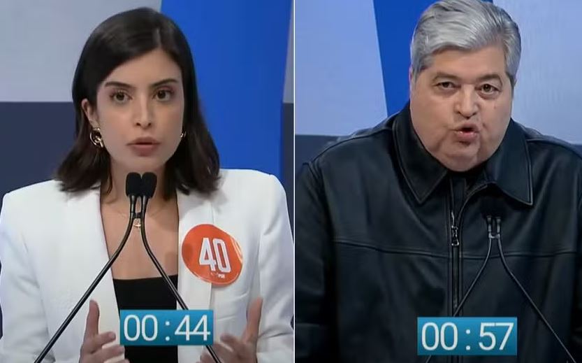 Tabata Amaral (PSB) e José Luiz Datena (PSDB) mencionam a redes sociais em debate 