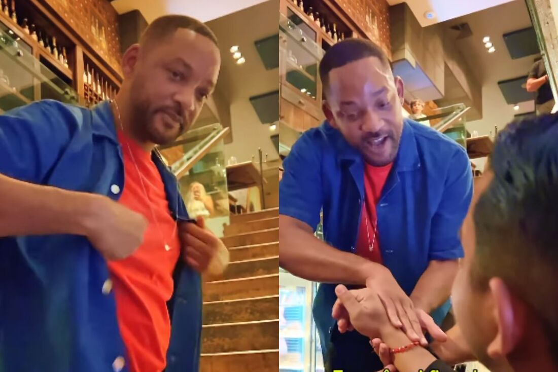 Will Smith troca presentes com fã em um restaurante no Rio de Janeiro