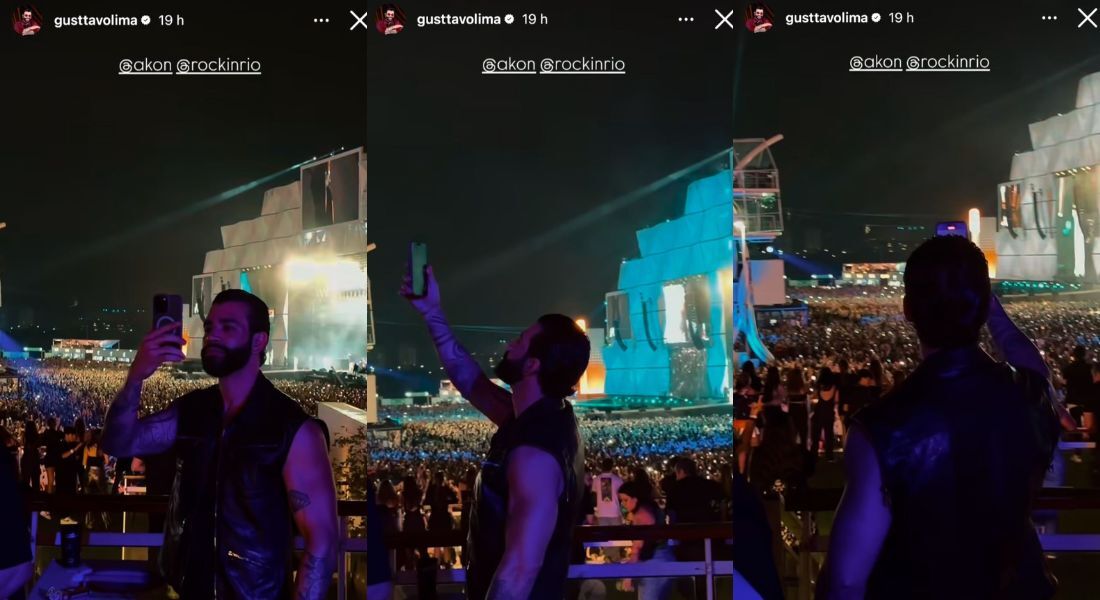 Gusttavo Lima publicou um vídeo curtindo o show do cantor americano Akon