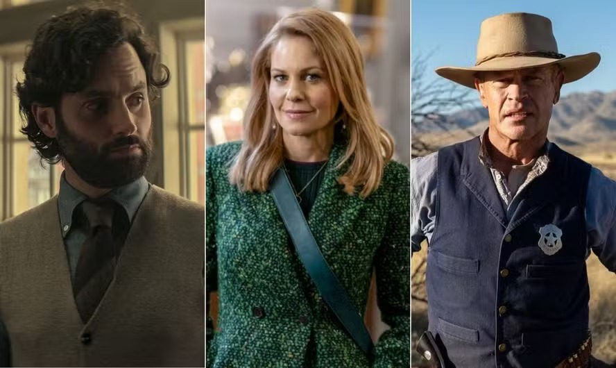 Penn Badgley em 'Você'; Neal McDonough em 'The warrant'; Candace Cameron Bure em 'Os mistérios de Aurora Teagarden' 