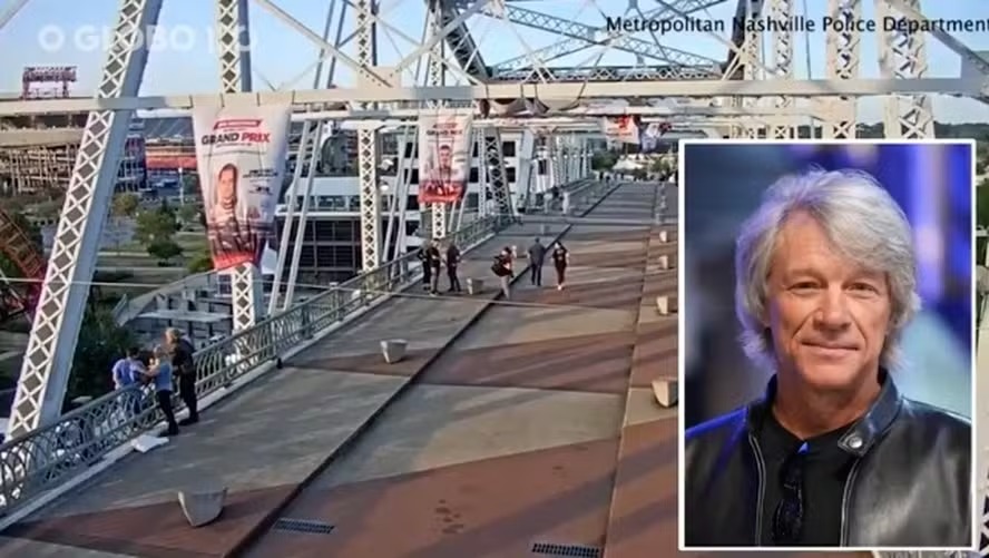 Câmera captura momento em que Jon Bon Jovi ajuda a salvar mulher na beirada de ponte nos EUA 