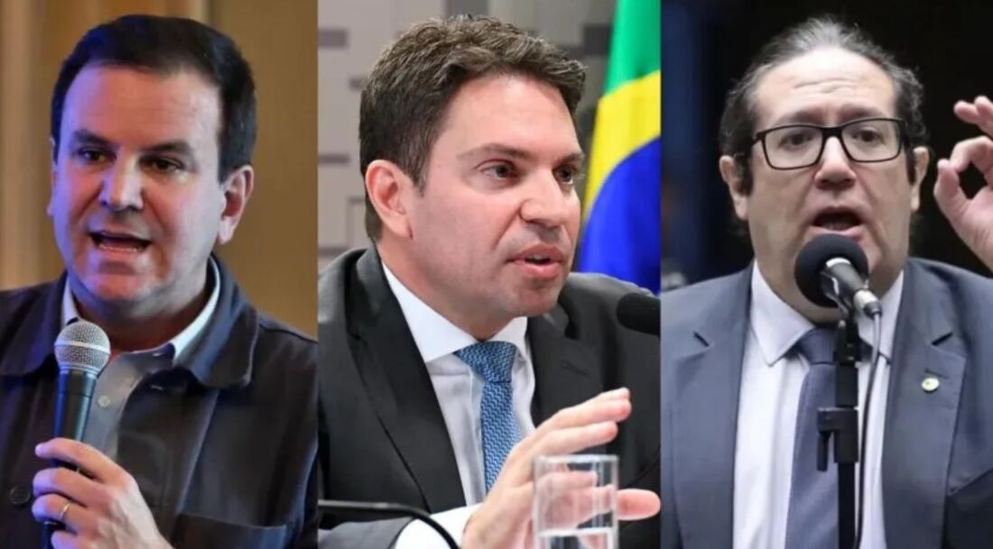 Eduardo Paes (à esquerda); Alexandre Ramagem (meio) e Tarcísio Mota (à direita)