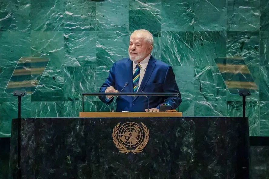 O presidente Luiz Inácio Lula da Silva em discurso na ONU, no ano passado 