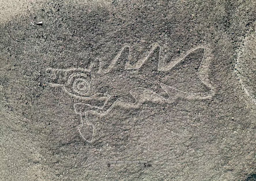 Imagem divulgada pela Universidade Yamagata mostra um dos 303 novos geoglifos descobertos por cientistas japoneses no deserto de Nazca 