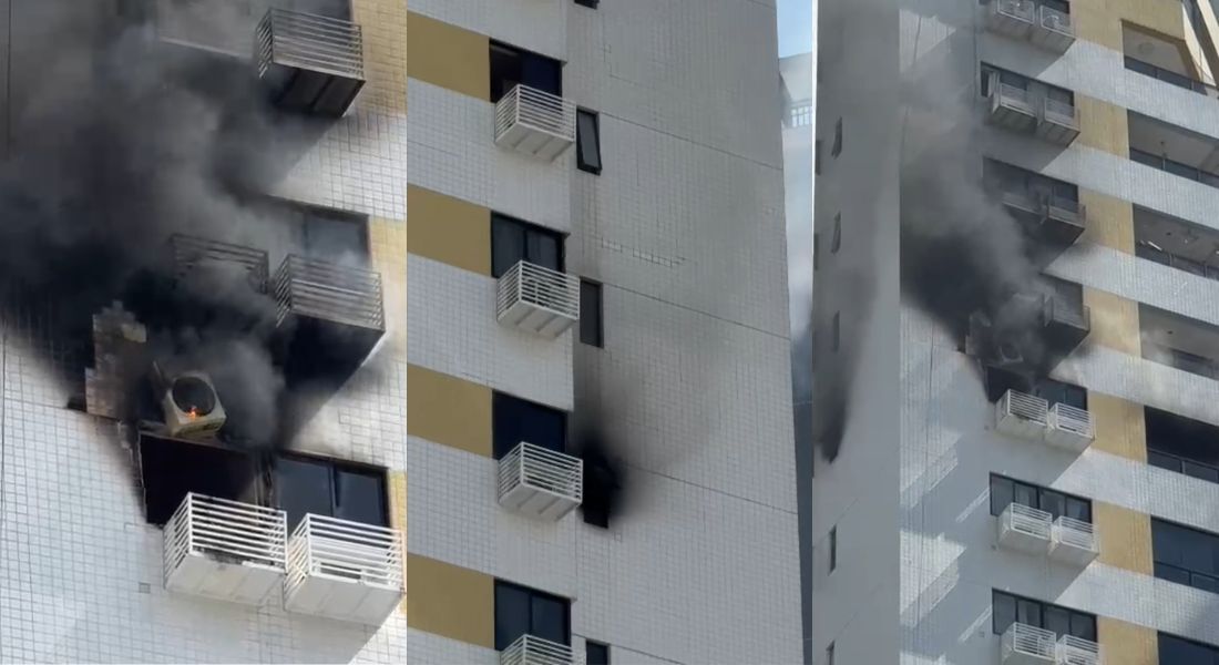 Imagens que circulam nas redes sociais mostram fogo e muita fumaça em um ar-condicionado de um apartamento residencial, localizado no Edifício Golden River