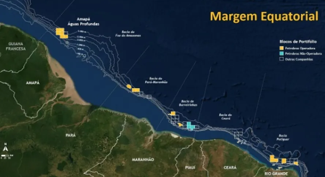 Mapa da Margem Equatorial, trecho de litoral que vai do Amapá ao Rio Grande do Norte 