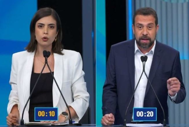 Tabata Amaral (PSB) e Guilherme Boulos (Psol) no debate das eleições de SP 