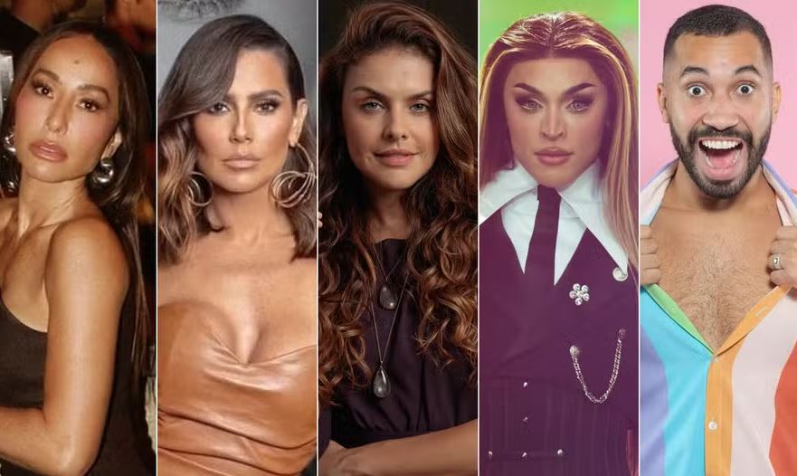 Da esquerda para a direita, Sabrina Sato, Deborah Secco, Paloma Bernardi, Pabllo Vittar e Gil do Vigor 