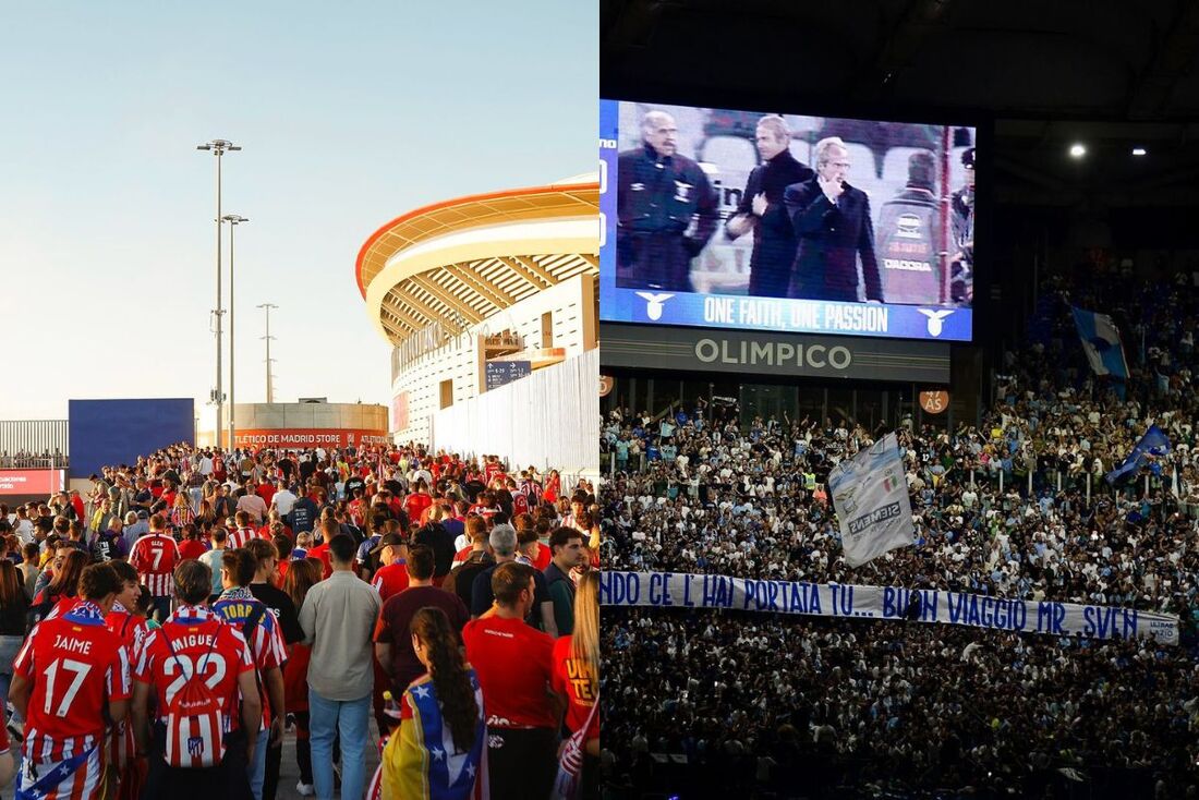 Torcidas de Atlético de Madrid e Lazio em seus jogos