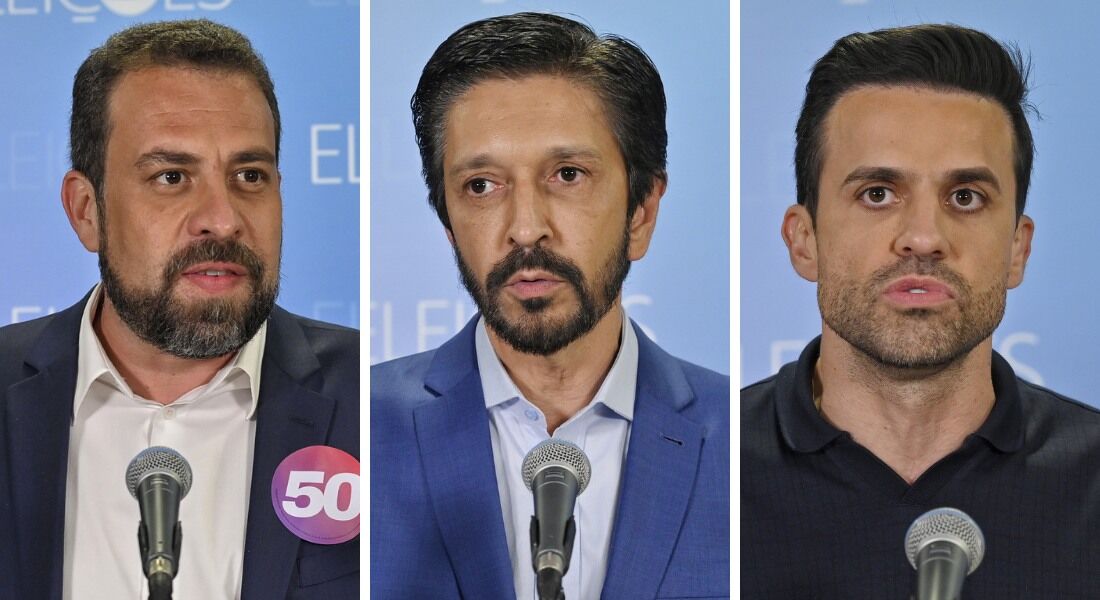 Guilherme Boulos (PSOL), Ricardo Nunes (MDB) e Pablo Marçal (PRTB)