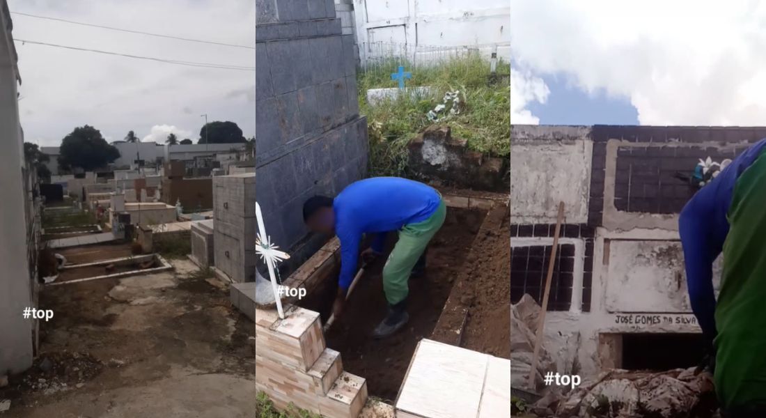 Entre as gravações, vídeos da rotina de velórios, enterros, retirada de caixões e de restos mortais