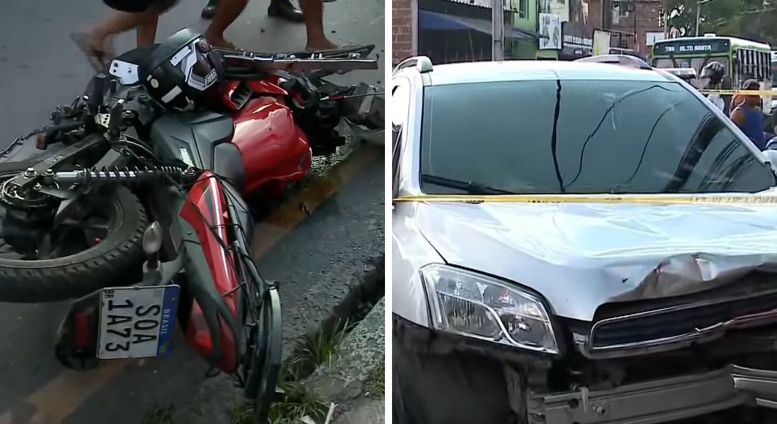 Moto e carro envolvidos no acidente