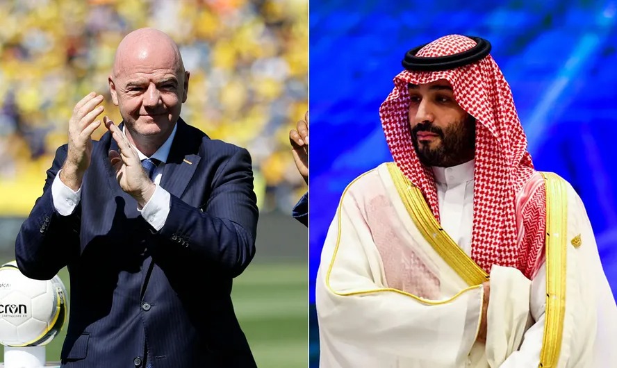 O presidente da Fifa Gianni Infantino e o príncipe herdeiro da Arábia Saudita, Mohammed Bin Salman: aliados