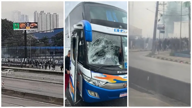 Torcedores do Corinthians atacam ônibus de flamenguistas