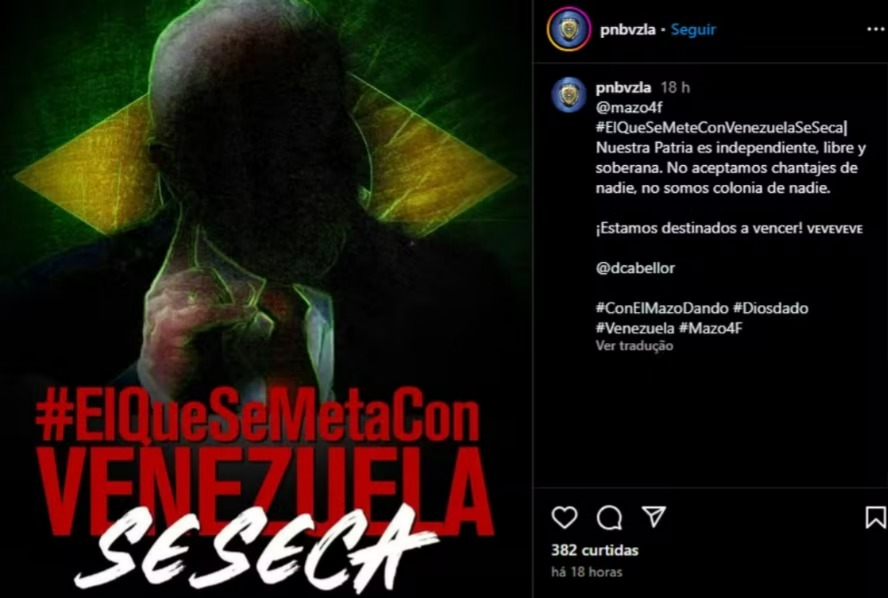 A publicação foi relizada pelo perfil da polícia venezuelana no Instagram