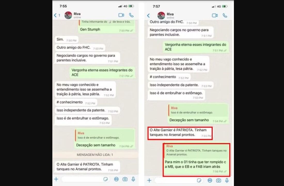 Reprodução de prints do interlocutor "Riva" no relatório da PF 