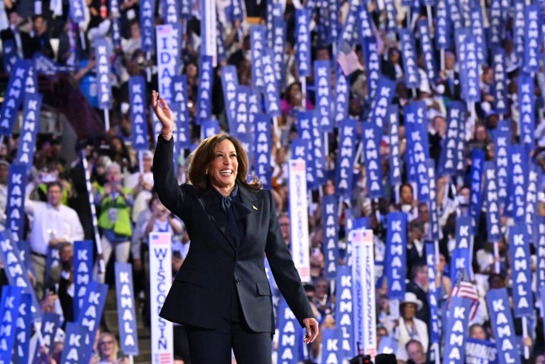  A vice-presidente dos EUA e candidata presidencial democrata de 2024, Kamala Harris