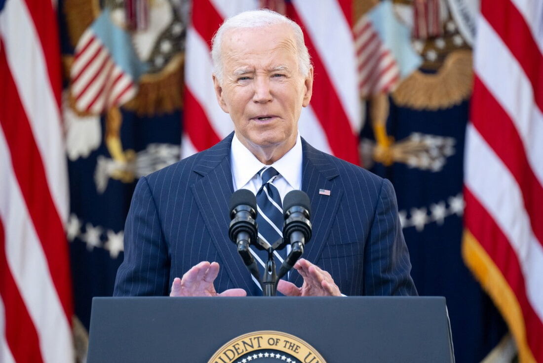 O presidente dos EUA, Joe Biden, discursa à nação do Rose Garden da Casa Branca em Washington, DC, em 7 de novembro de 2024, após Donald Trump vencer a eleição presidencial.