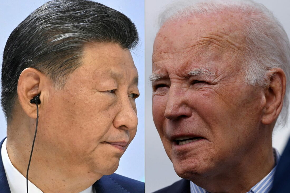 O presidente chinês Xi Jinping e o presidente dos EUA Joe Biden 