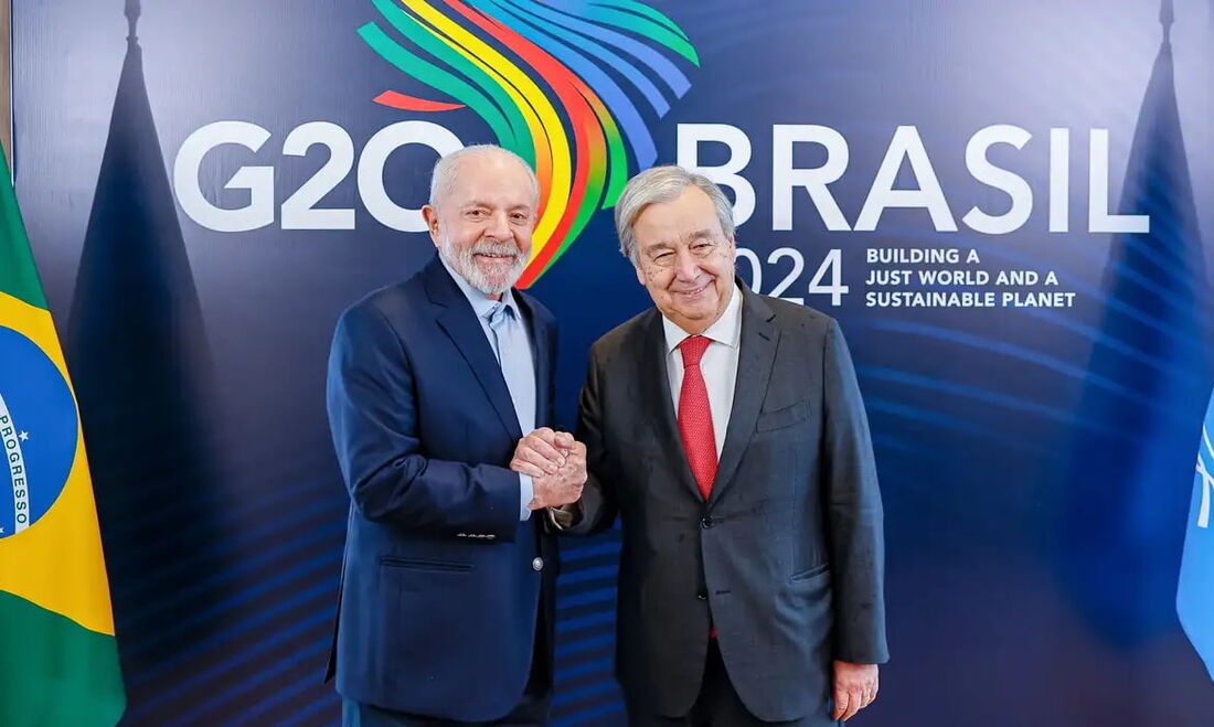 O presidente Luiz Inácio Lula da Silva e o secretário-geral da Organização das Nações Unidas (ONU), António Guterres.