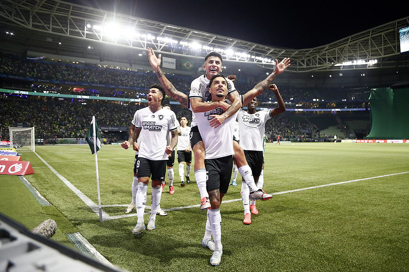 Atletas do Botafogo celebram gol de Gregore sobre o Palmeiras