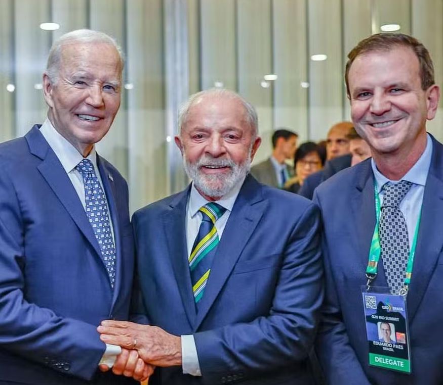 Lula, Joe Biden e Eduardo Paes durante o G20 no Rio