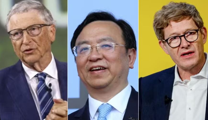 Bill Gates (esq), Wang Chuanfu, da BYD (centro) e Niels Christiansen, da Lego (dir) estão na lista das 100 maiores influências climáticas do mundo da revista Times