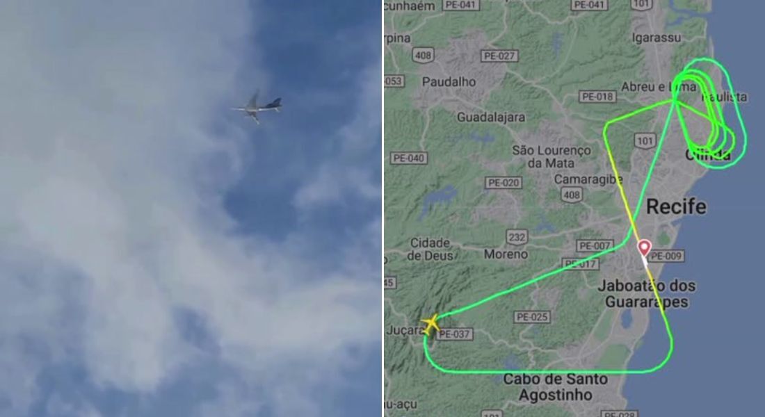 Avião circulando por Olinda antes de retornar ao Aeroporto do Recife