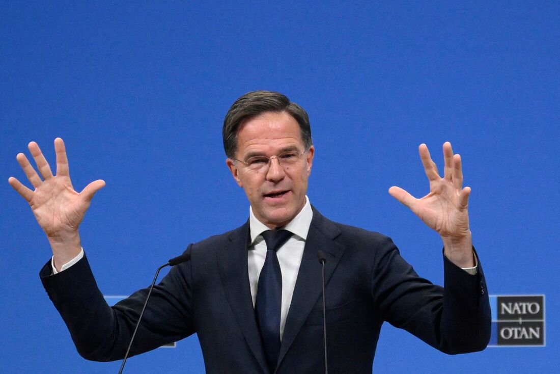 O secretário-geral holandês da OTAN, Mark Rutte durante uma reunião de ministros das Relações Exteriores da OTAN 