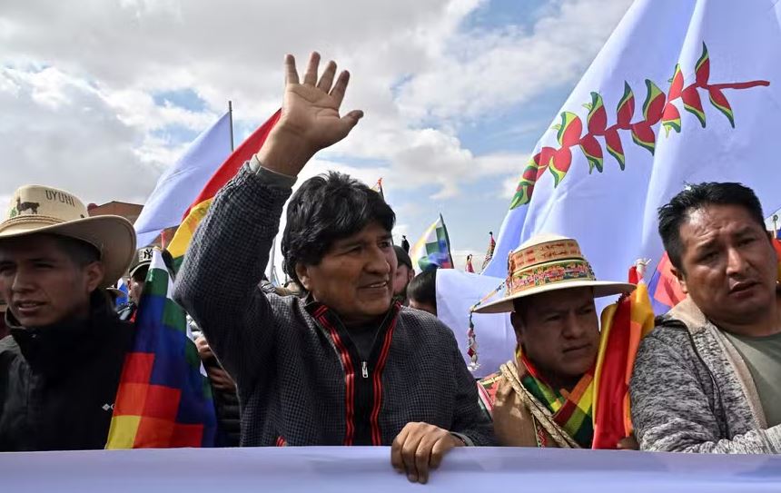 O ex-presidente boliviano Evo Morales durante a chamada "Marcha para Salvar a Bolívia", organizada por ele contra seu ex-aliado Luis Arce