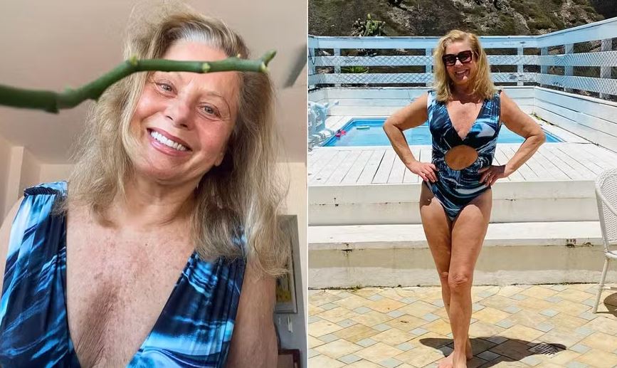 Aos 73 anos, Vera Fischer se refresca do calor carioca com banho de piscina