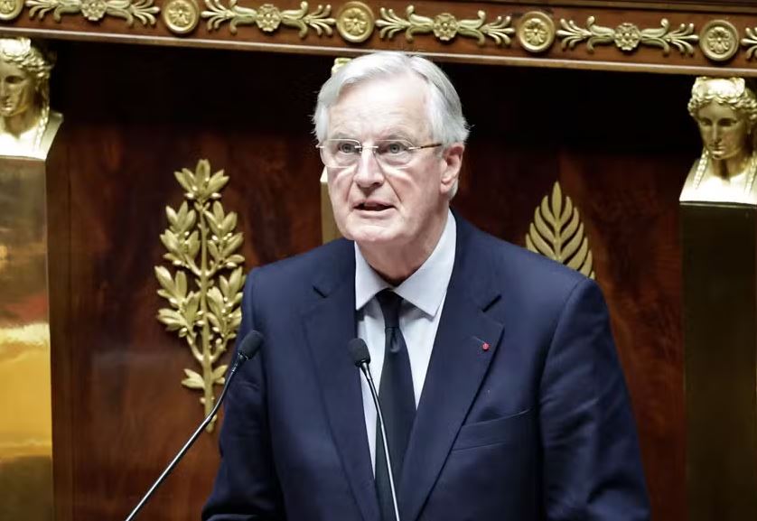 Primeiro-ministro da França, Michel Barnier, durante discurso na Assembleia Nacional 