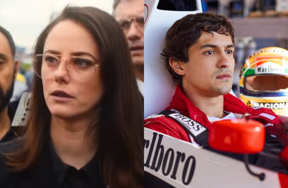 A atriz Kaya Scodelario, como Laura Harrinson; e o ator Gabriel Leone, como Ayrton Senna