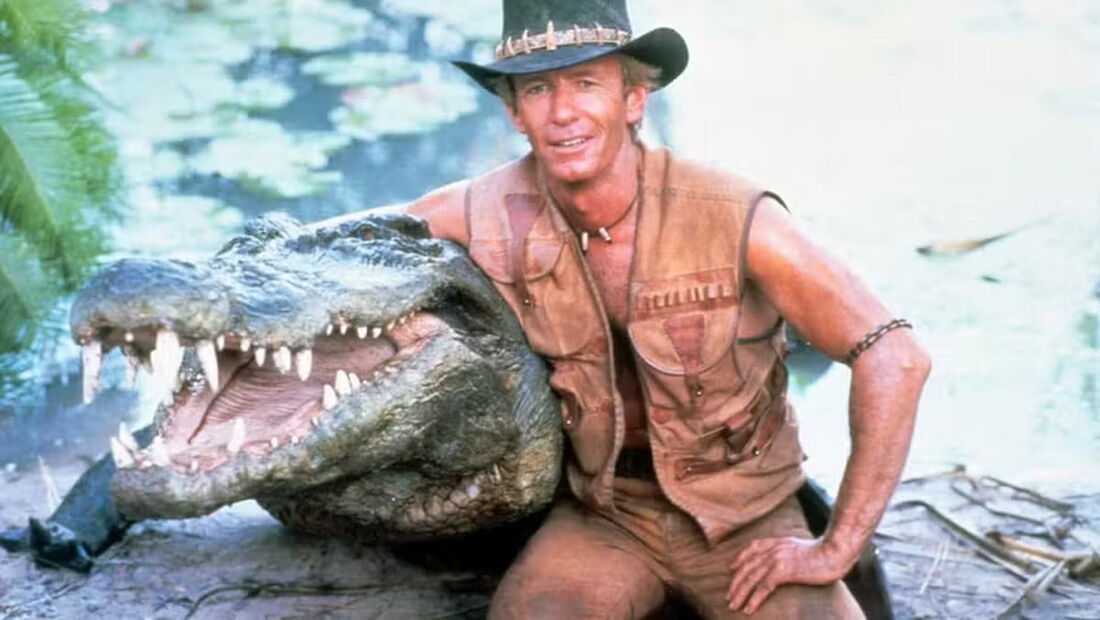 Paul Hogan e "Burt", em "Crocodilo Dundee"