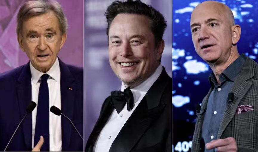 Bernard Arnault, Elon Musk e Jeff Bezos