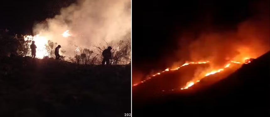 Incêndio no pântano de Chingaza, que fornece água para a capital da Colômbia, Bogotá 