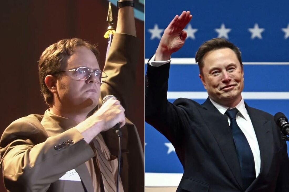 O personagem Dwight em episódio da série "The office", e Elon Musk