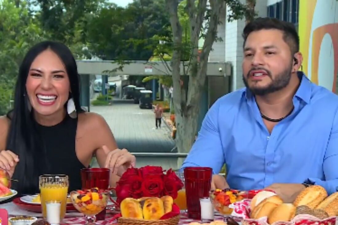 Arleane e Marcelo durante o Café com o Eliminado no Mais Você