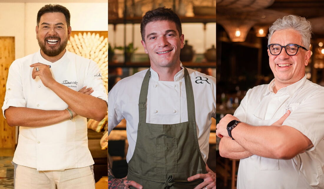  O chef executivo dos hotéis Nannai, Fernando Pavan, recebe, em Muro Alto, os chefs Pedro Godoy e Auricélio Romão