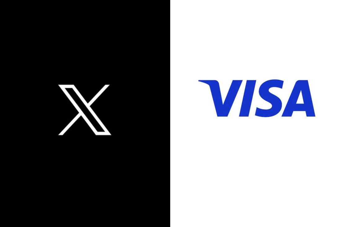 Logo da rede social X e da a empresa multinacional americana de serviços financeiros, VIsa